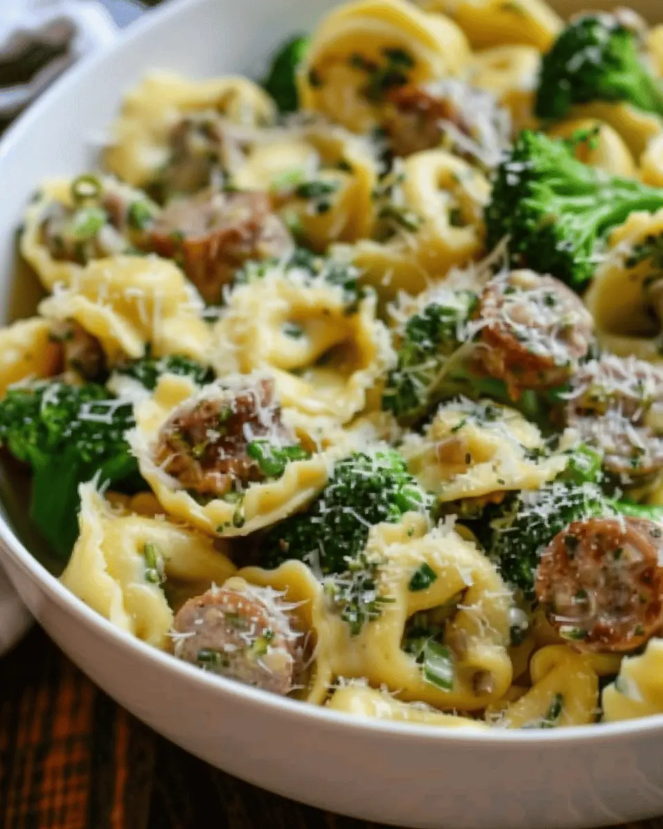 Creamy Garlic Parmesan Tortellini with Sausage and Broccoli Delight