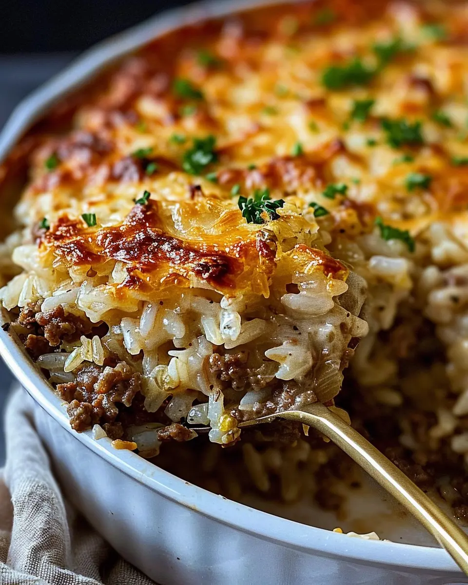 French Onion Ground Beef and Rice Casserole