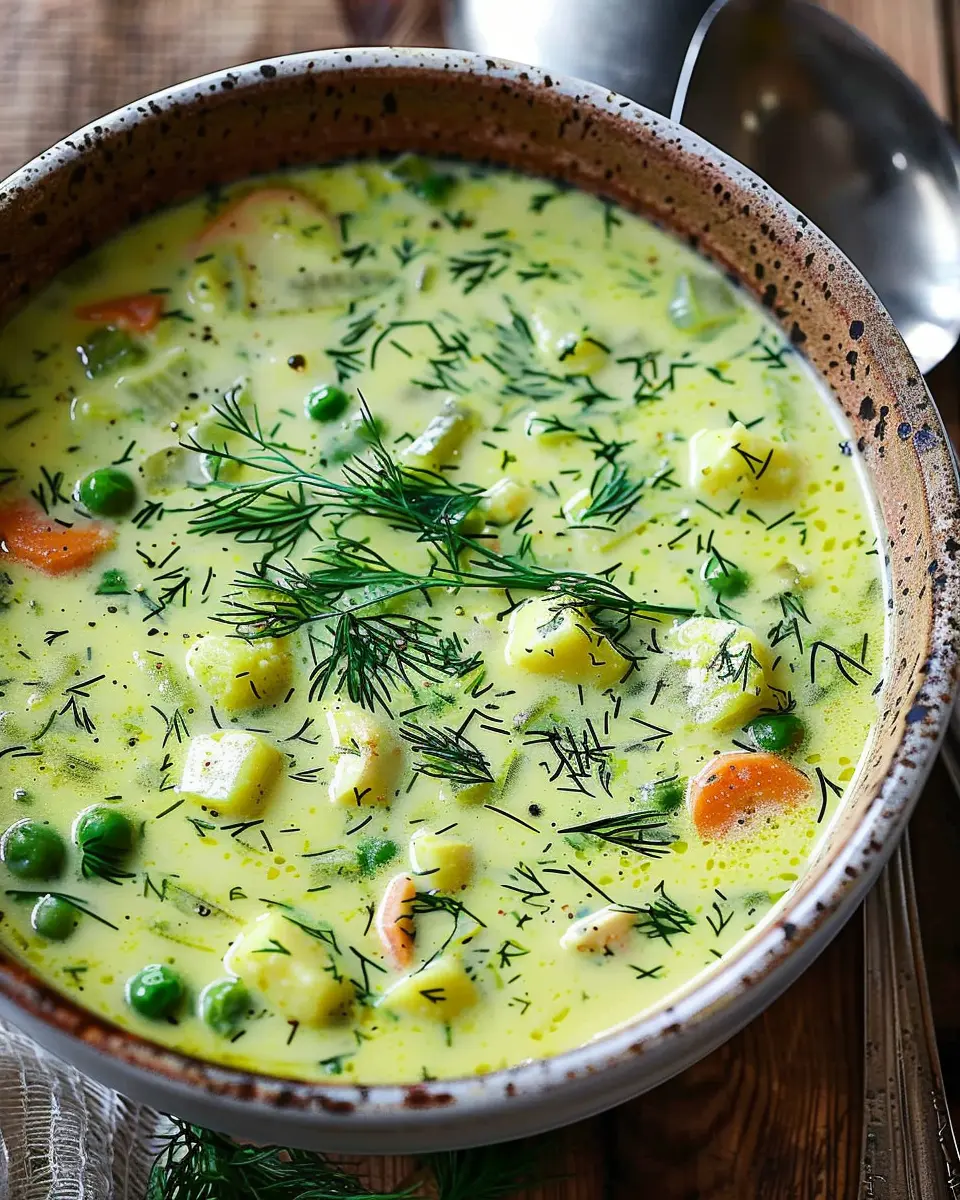 Polish Dill Soup: Easy Comfort with Turkey Bacon and Chicken Ham