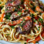 Cowboy Butter Steak Linguine with Roasted Carrots & Parsley Recipe