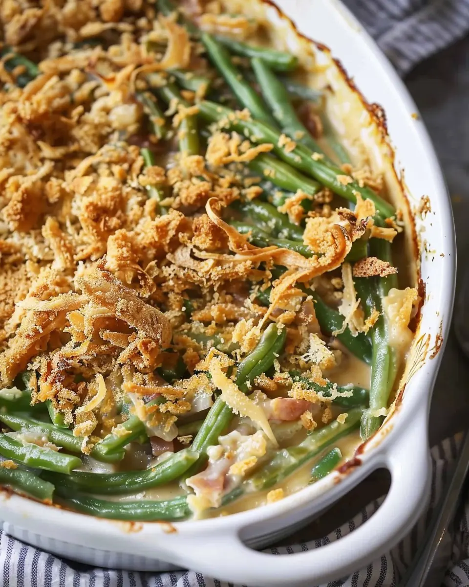Campbells Green Bean Casserole with Turkey Bacon and Chicken Ham