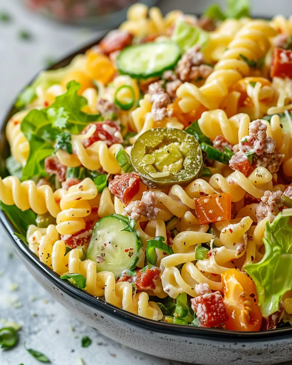 Big Mac Pasta Salad: Indulgent Twist with Turkey Bacon and Chicken Ham