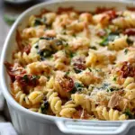 Baked Boursin Cheese Pasta with Sundried Tomatoes and Spinach